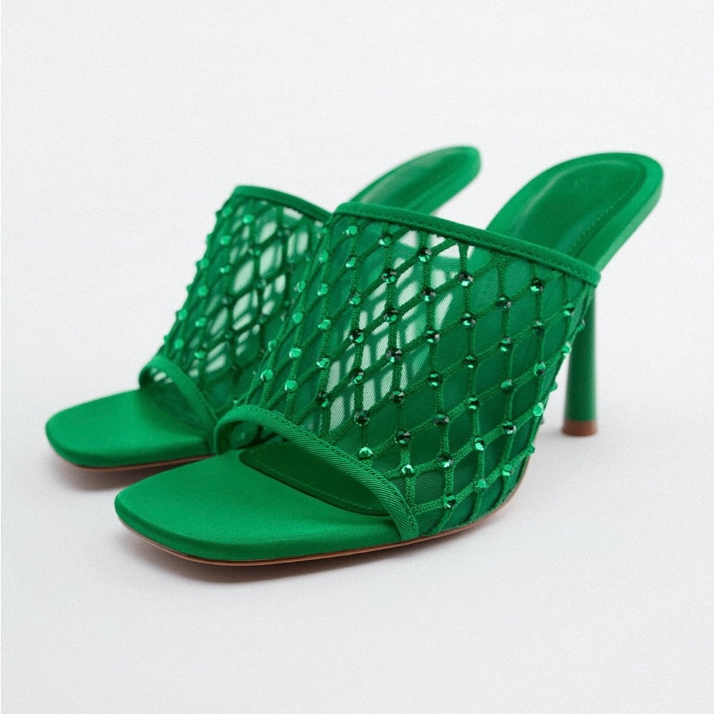 Zara- green mesh rhinestone heel